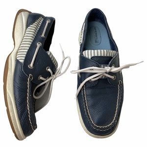 Sperry Top Sider Blue Leather Striped Boat Shoes